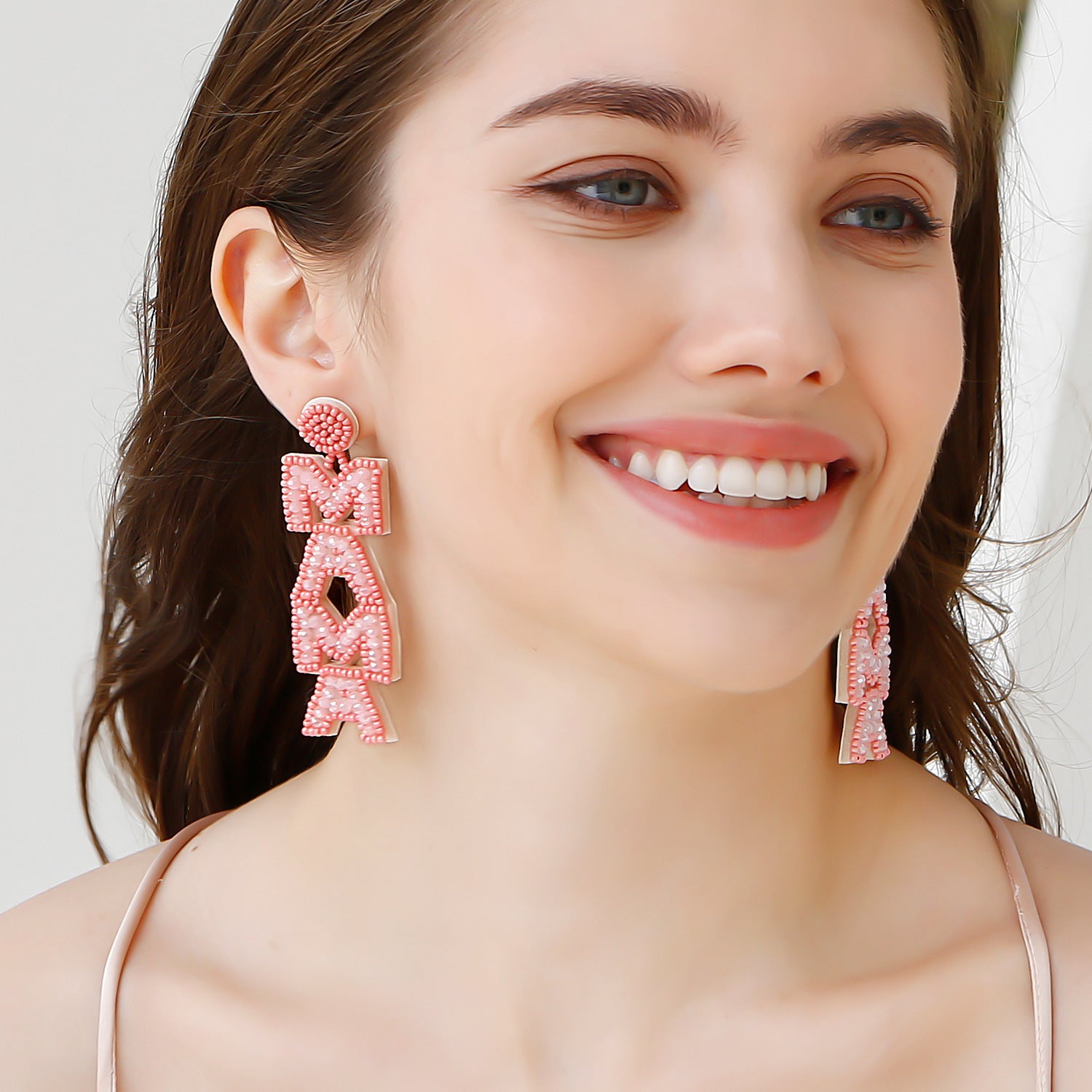 Wholesale Bohemian Mom Mother's Day Vintage Letters Rice Beads Earrings
